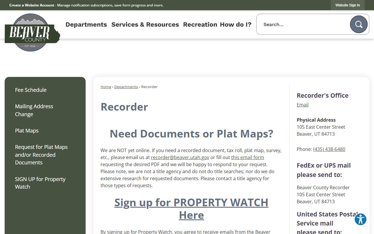 Beaver County Recorder office for property tax records