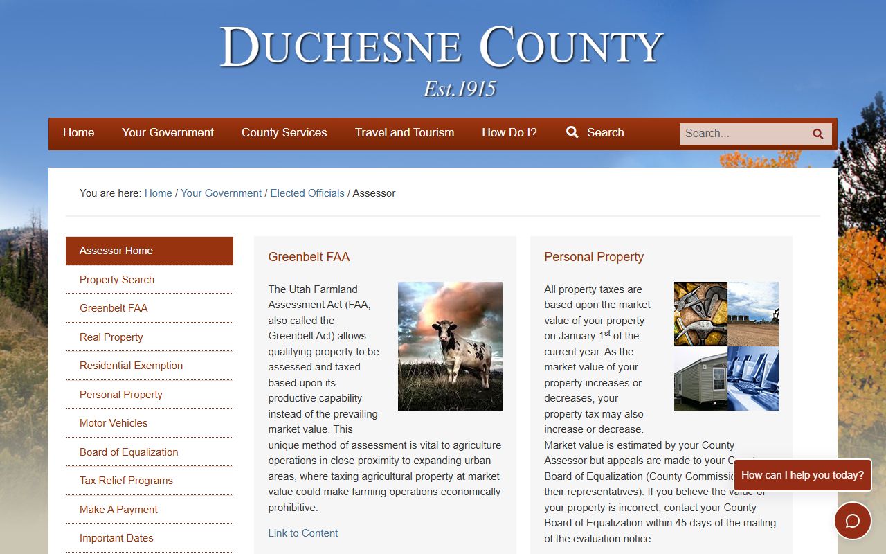 Duchesne County Assessor office website for property tax records