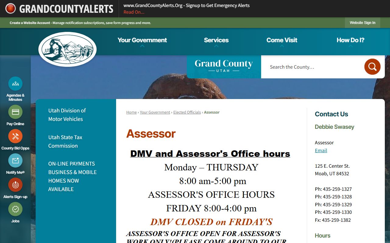 Grand County Assessor website for property tax records in Moab Utah
