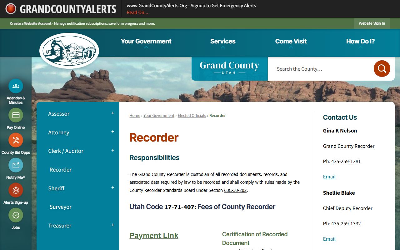 Grand County Recorder website for property deeds and tax records