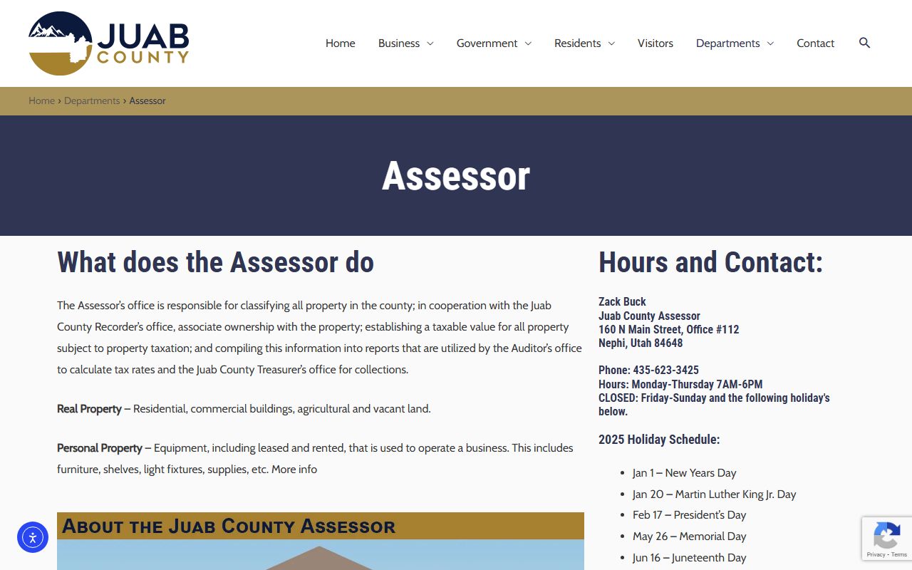 Juab County Assessor website for property tax records in Nephi Utah