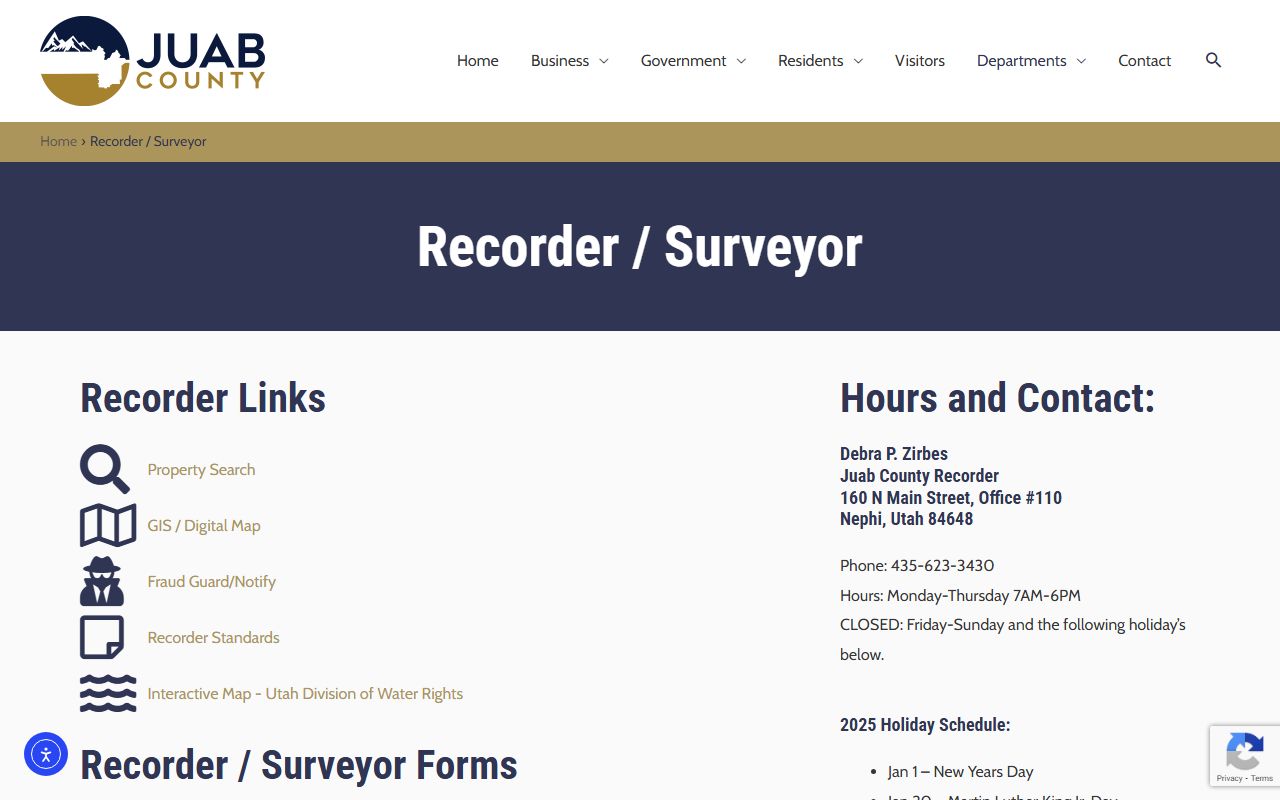 Juab County Recorder website for property deeds and tax records