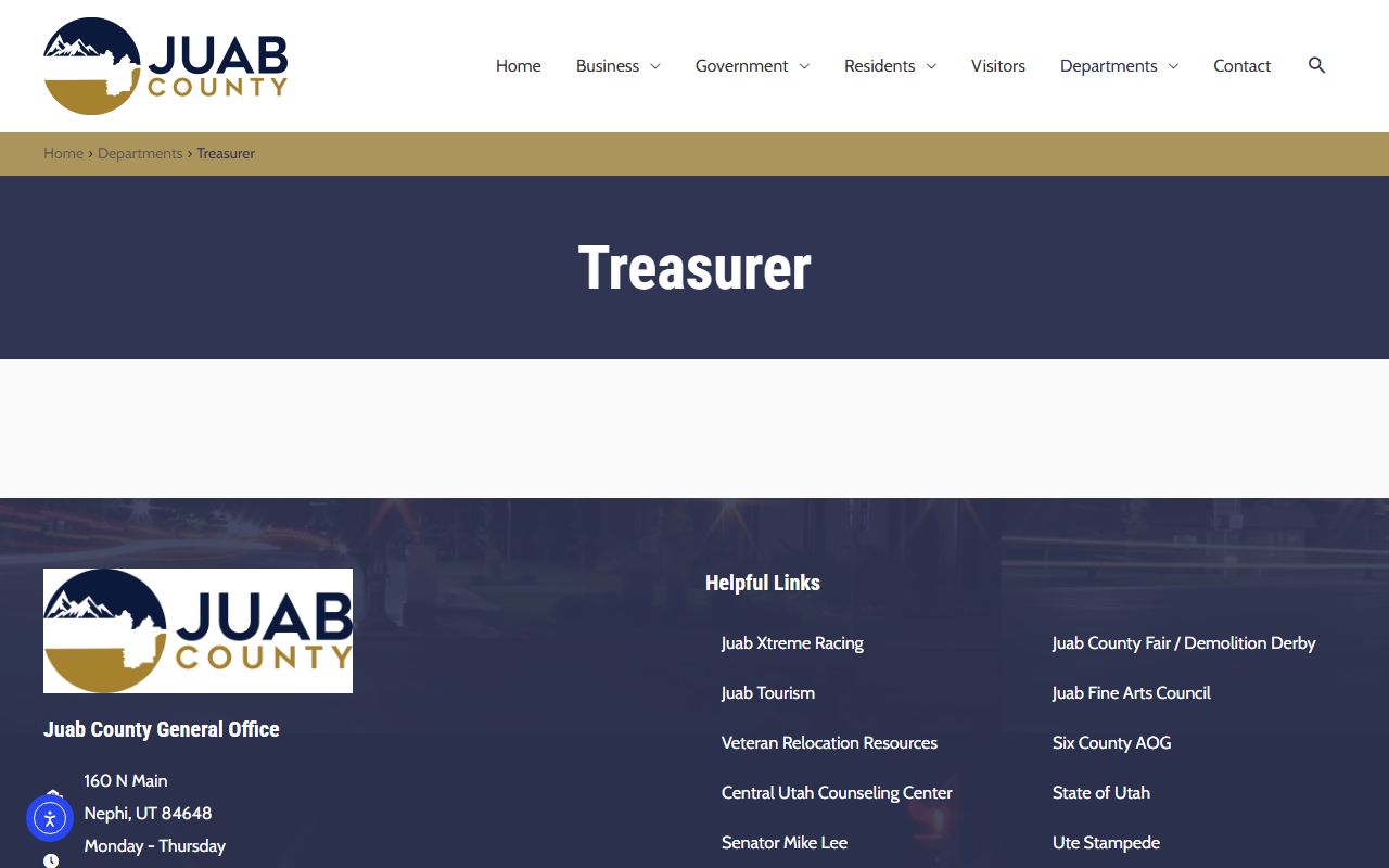 Juab County Treasurer website for property tax payments in Nephi
