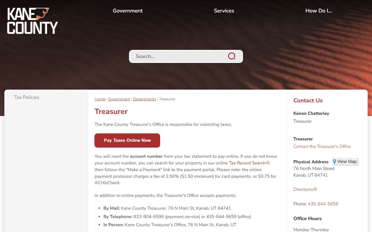 Kane County Treasurer office for property tax records