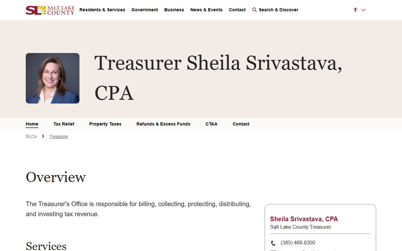 Salt Lake County Treasurer office for property tax records