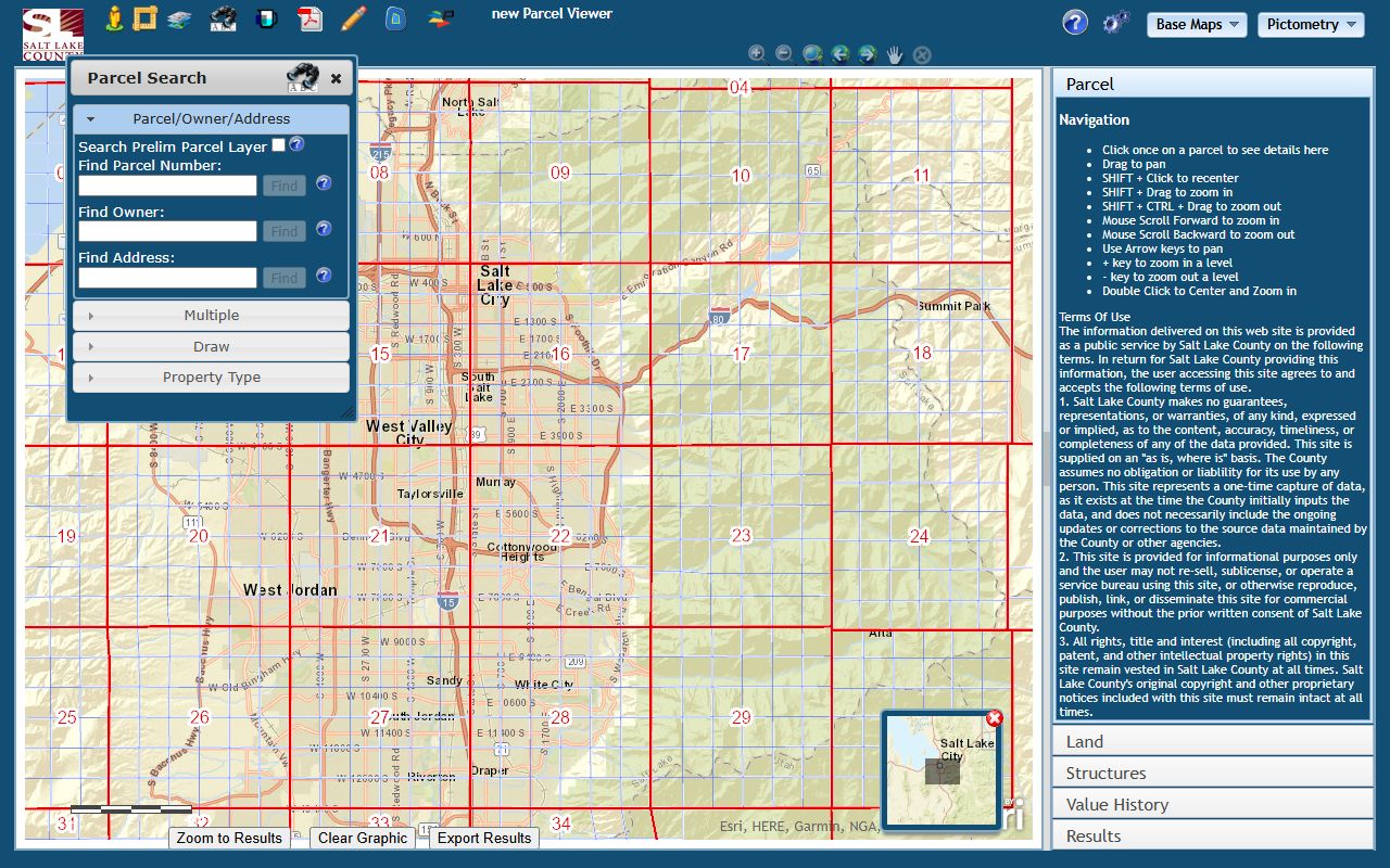 Salt Lake County Parcel Viewer tool for property tax records