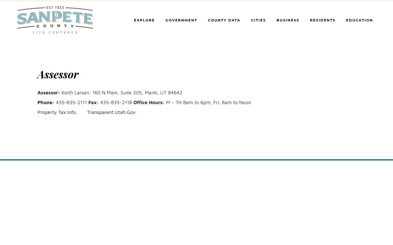Sanpete County Assessor website for property tax records in Manti Utah