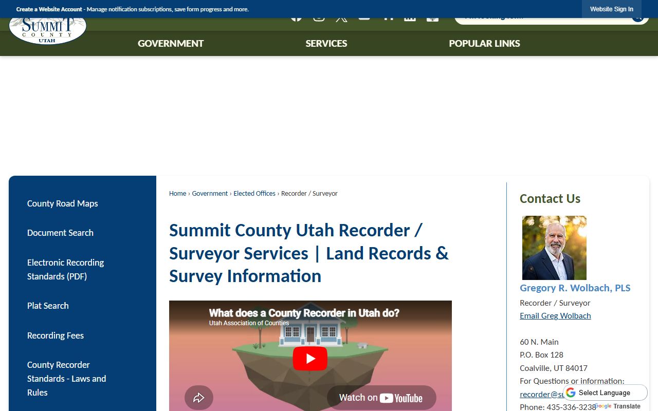 Summit County Recorder website for deed records and property document search in Coalville Utah
