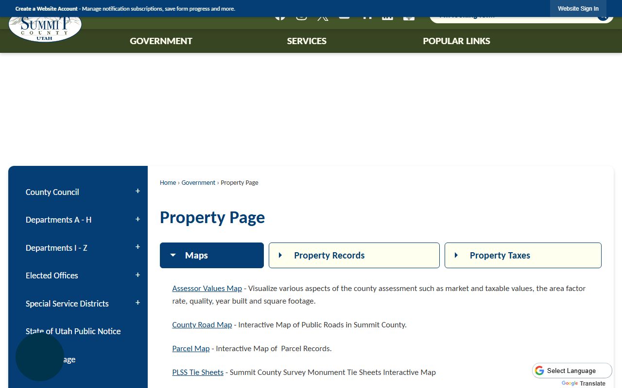 Summit County Property Page portal for accessing deeds and property values online