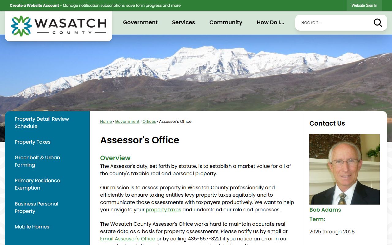 Wasatch County Assessor office for property tax records