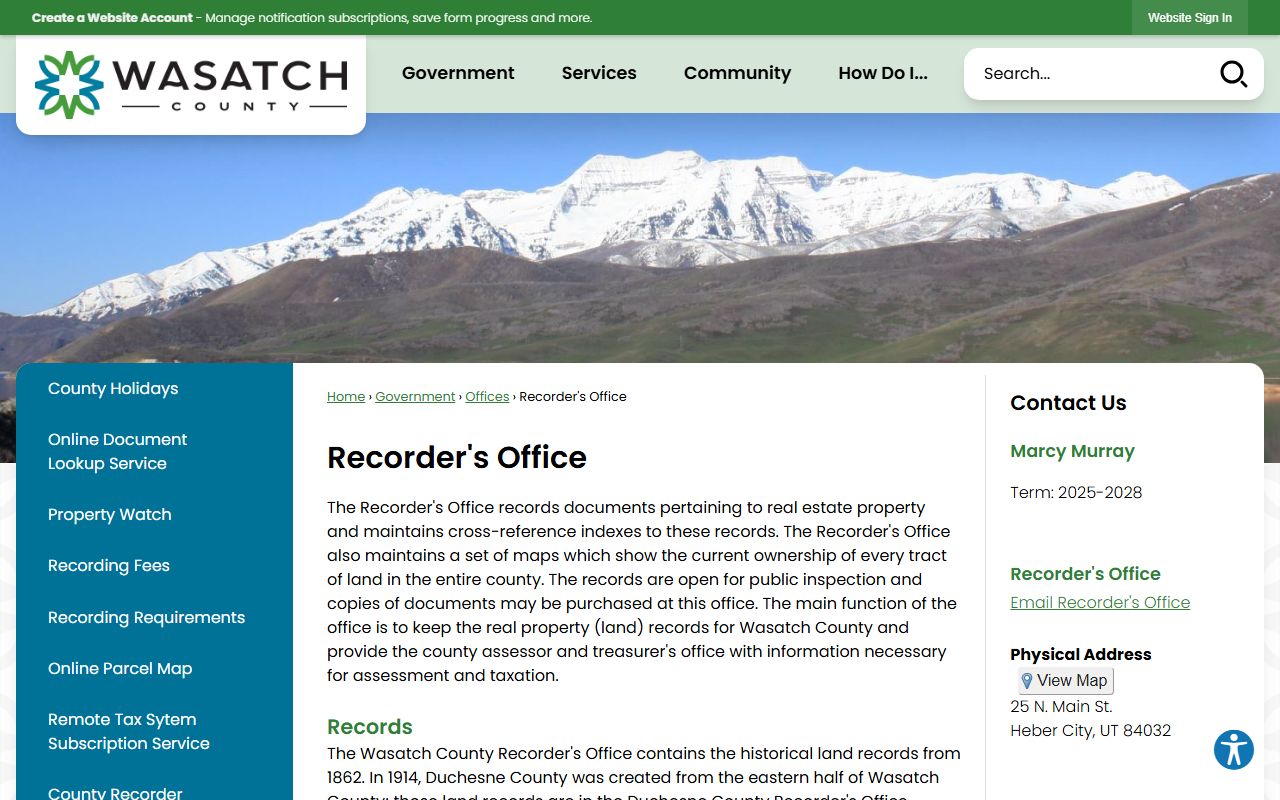 Wasatch County Recorder office for property records
