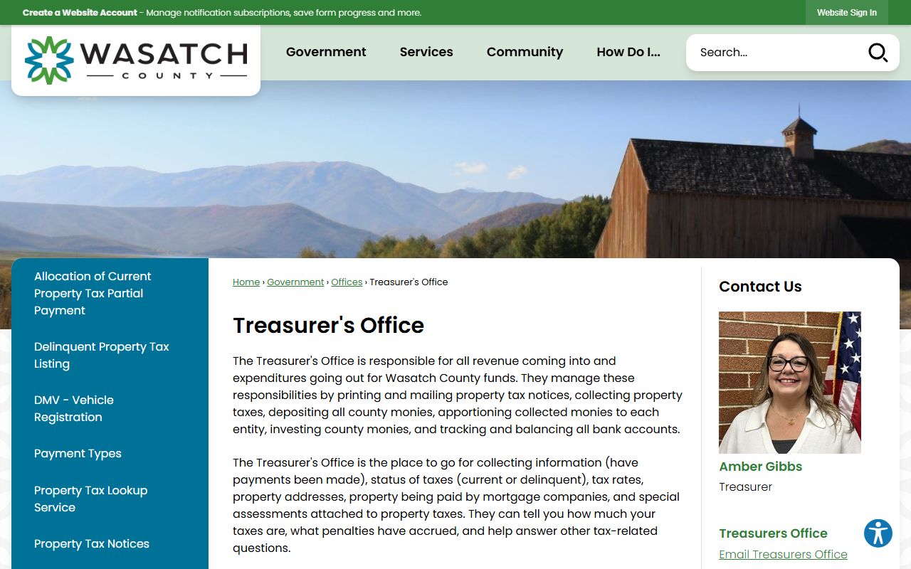 Wasatch County Treasurer office for property tax collection