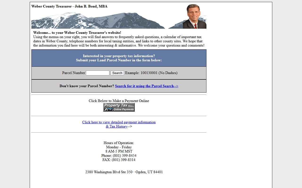 Weber County Treasurer office for property tax collection and payments