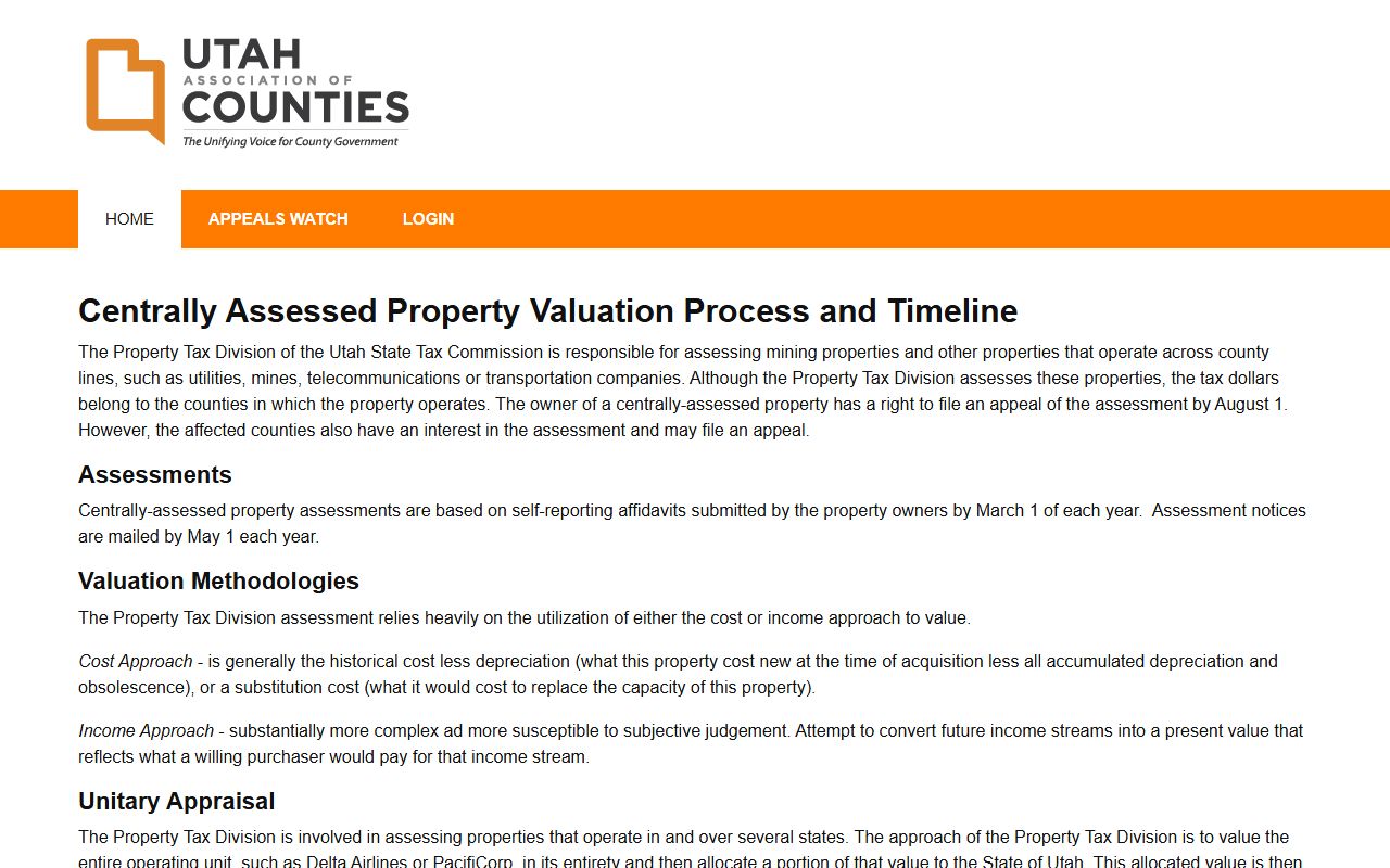 Centrally assessed property valuation information from the Utah Association of Counties