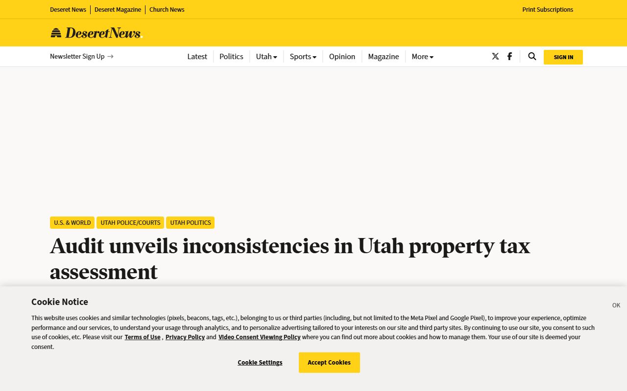 Deseret News coverage of the 2024 Utah legislative audit on property tax assessments